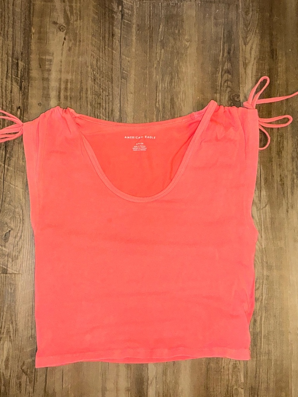 American Eagle Coral/Orange Cinch Shoulder Tee, size S